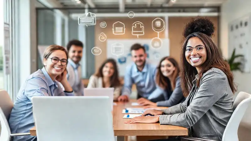 Equipo diverso trabaja en un ambiente moderno